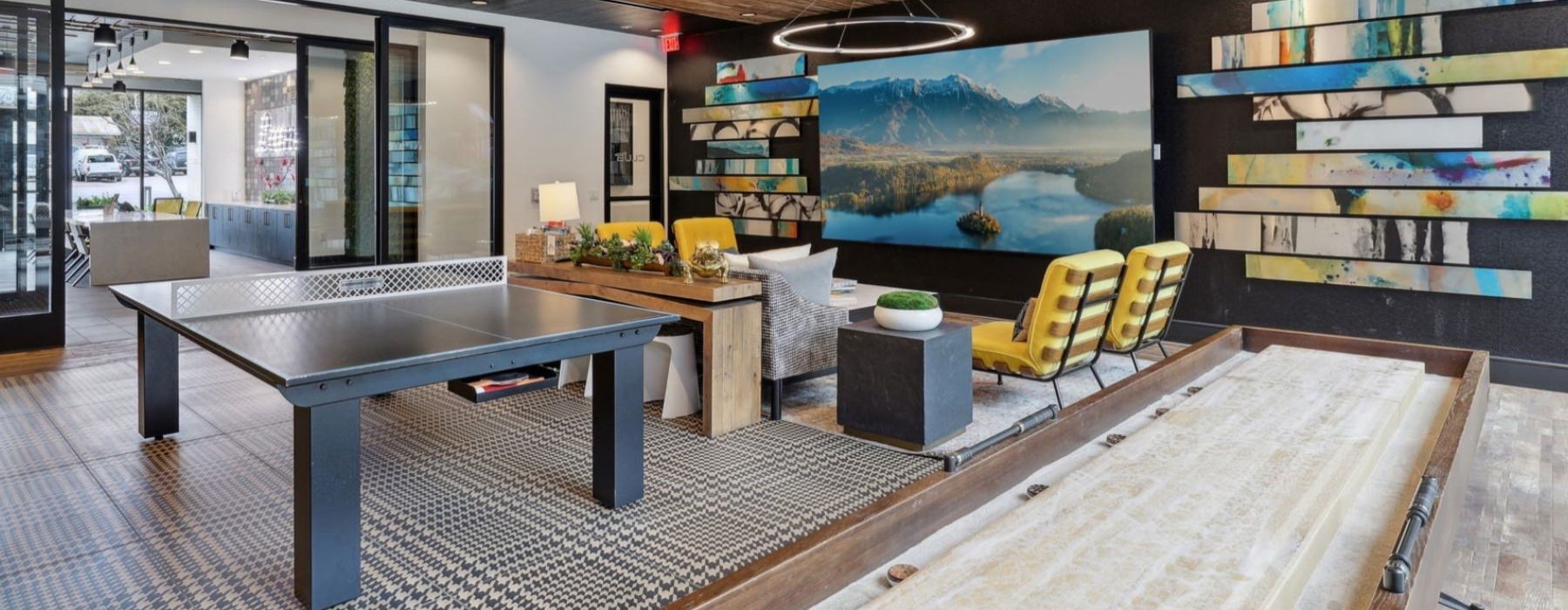 a room with a table and chairs